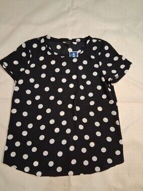 Ann Taylor Factory Black and White Polka Dot Short Sleeve Blouse
